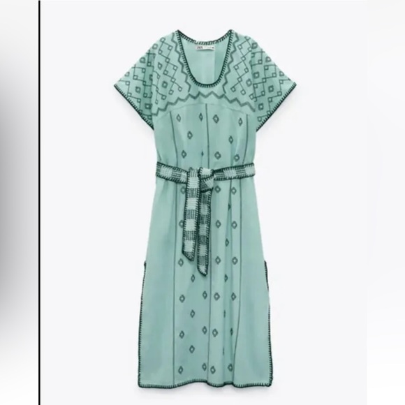 Zara Dresses & Skirts - New Zara Embroidered Linen Caftan Tunic Dress